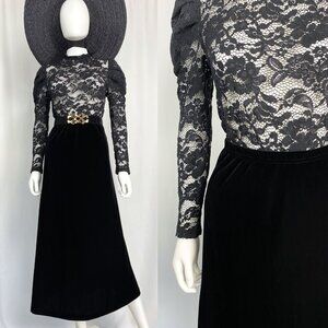 Elegant Black Lace and Velvet Skirt